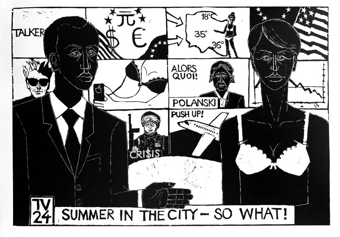 Summer in the city; drzeworyt, 64x96 cm, 2011 r.